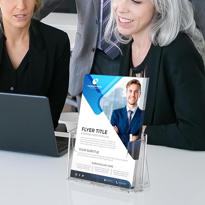 MaxGear Acrylic Brochure Holder 8.5x11 inch, Clear Plastic Literature Holder for Flyers, Pamphlets, Rack Cards and Booklets, Desk or Wall Mount, Acrylic Display Stand for Magazines, Office Use, 4 Pack