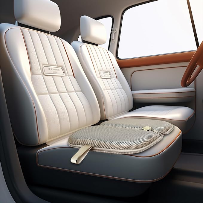 Foldable Cooling Gel Seat Cushion with Mesh Cover, Foldable Chair Cushion for Driving and Travel, Ventilative Mesh Cushion of Cooling Gel & Memory Foam for Fatigue Relief (1 in Champagne)