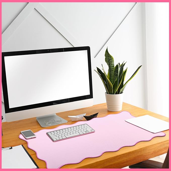Hahafelt Scalloped Desk Mat Large Desk Pad Cute Coquette Table Mat Aesthetic Preppy Table Make up Pad Nonslip 2026 Graduation Gift with Stitching Waterproof Gaming(Pink,31.5 x 15.8 Inches)