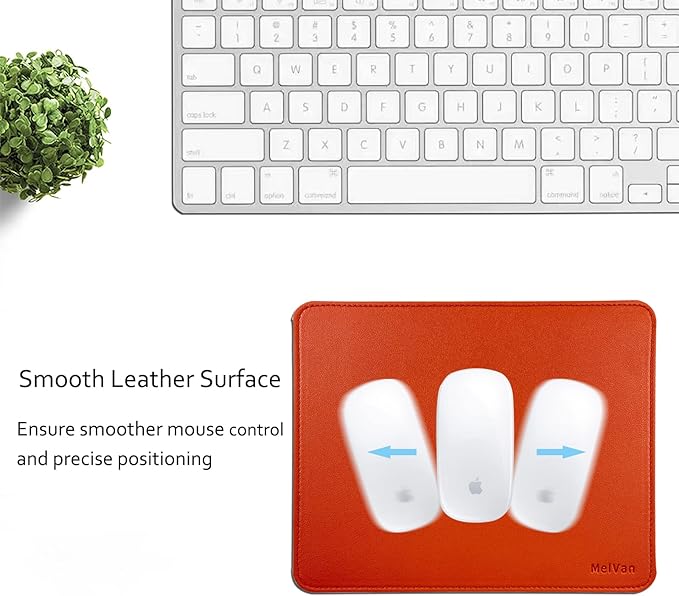 MelVan PU Leather Mouse Pad with Stitched Edge, Wood Mousepad, Waterproof Gaming Mouse Pad Mat for Computers, Laptop, Office & Home, 10.2" x 8.3", 1 Pack (Orange)