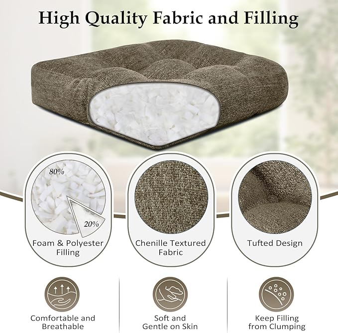 downluxe Chair Cushions for Dining Chairs 2 Pack, Tufted Indoor Chair Pads with Non-Slip Bottom, U-Shaped Kitchen Chair Cushions, 17"x17"x4", Coffee