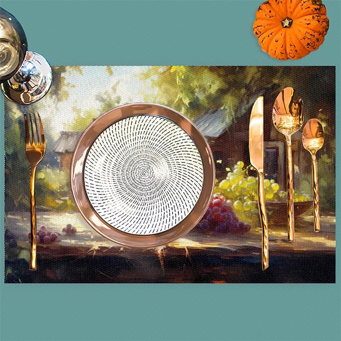 Placemats Set of 4 Heat-Resistant Rectangle Place Mats Grape Red Wine Vintage Washable Plastic PVC Dining Table Mat Non-Slip Wipeable Woven Vinyl Placemat for Kitchen Patio Table Decor