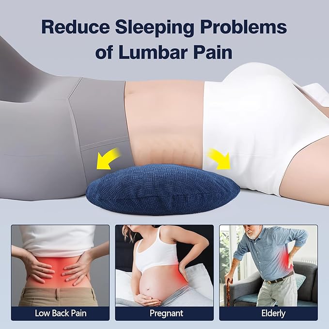 COMFYTHERA Lumbar Support Pillow for Sleeping Memory Foam Lumbar Support Cushion for Lower Back Pain Relief, Back Support Bed Pillow Waist Support (Dark Blue, Large)