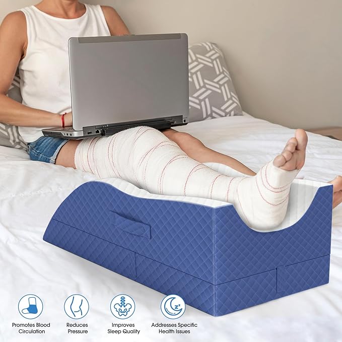 TranquilRelax Elevation Pillows for Leg After Surgery, Memory Foam Adjustable Wedge Pillow for Injury or Rest, Ankle Pillow for Sleeping Blood Circulation, Blue/Double Leg