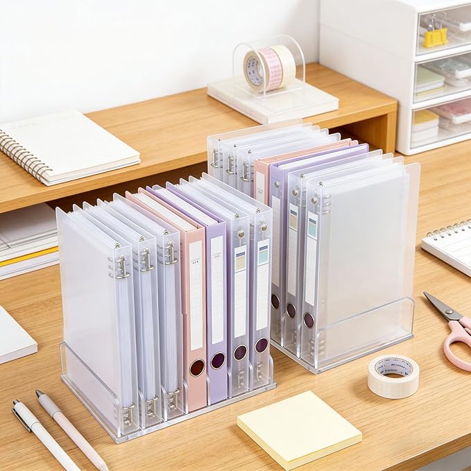 2 Pcs Acrylic Binder Organizer,7 Slots Desktop Binder File Organizer Shelf,Binder Holder for Desk,Workspace Organizers for Office,Home,School