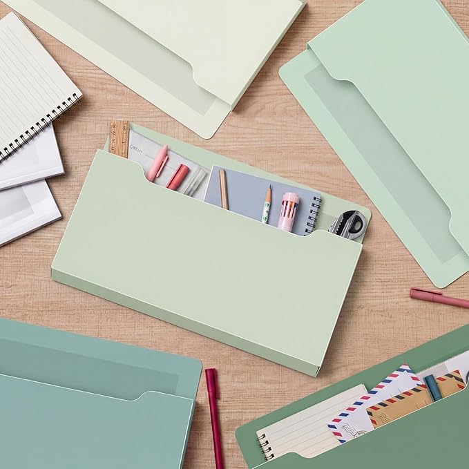 Fuutreo 6 Pcs Magnetic Wall File Organizer Magnetic Wall File Holder Refrigerator Magazine Holder for Mail Letters Paper(Sage Green,Horizontal-large)