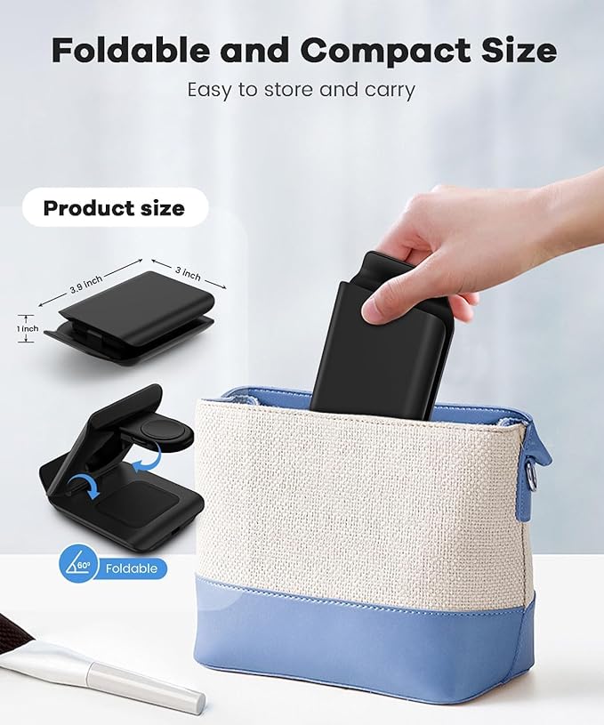 Samsung Galaxy Z Flip 3-in-1 Wireless Charging Station - Foldable 15W Fast Travel Charger Stand for z Flip 7 6 5 4 3, Razr+, Galaxy Watch & Buds 3,2 Pro,Live,PD20W Adapter Included,Black