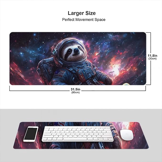 Sloth Gaming Mouse Pad Fantasy Planet Space Galaxy Funny Mousepad XL Large Gaming Mouse Pad Laptop Keyboard Mat Desk Pad 31.5"x11.8" Office Computer Keyboard Laptop Home