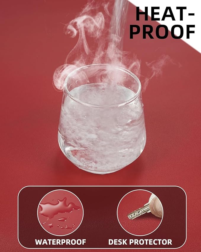 AFIING Large Desk Mat 55" x 24" - PU Leather Desk Pad Protector, Waterproof Non-Slip Extended Mouse Pad for Office Desk, Keyboard, Laptop and Home Workspace Red