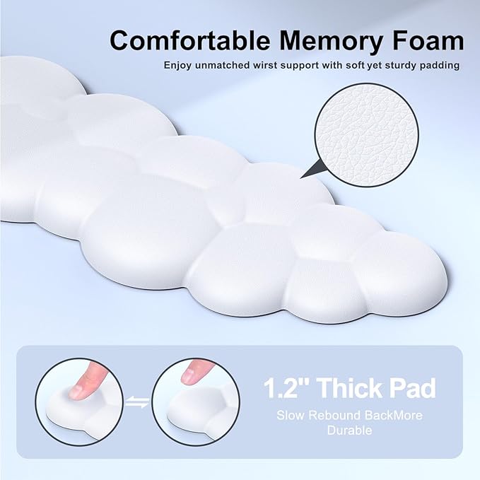 MOKURU Cloud Mouse Pad with Wrist Rest, Cloud Keyboard Wrist Rest, Mouse Pad Wrist Support, Ergonomic Keyboard Mouse Wrist Support White