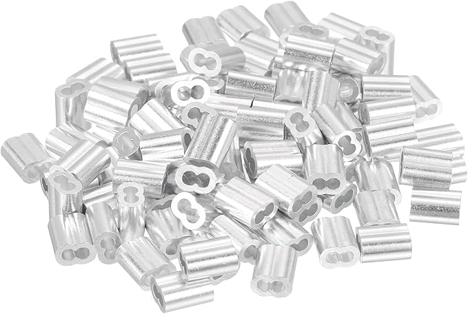 uxcell 100Pcs Aluminum Crimping Loop Sleeve for 5/64" Diameter Wire Rope, Double Ferrule Aluminum Wire Rope Sleeve for Cable Line End