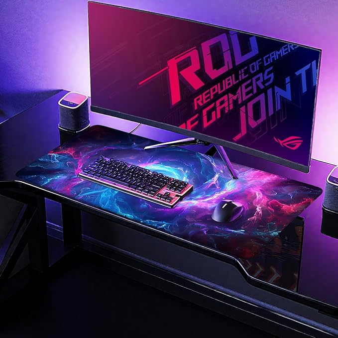 Large Mouse Pad, Cosmic Swirl Desk Mat, Extended Gaming Mouse Pad with Non-Slip Rubber Base, Thick 3mm Smooth Surface Keyboard Mat for Office & Home,35.5 x 15.8 in