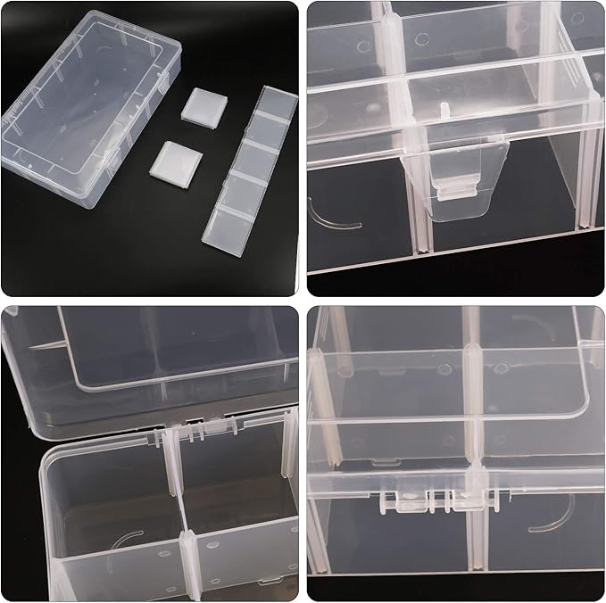Umirokin 2 Pack 15 Grids Clear Plastic Organizer Box with Adjustable Dividers, Craft Storage Containers for Jewelry, Beads, Screws, Tackle Box, Washi Tapes, Small Parts Organizer for Arts and Crafts