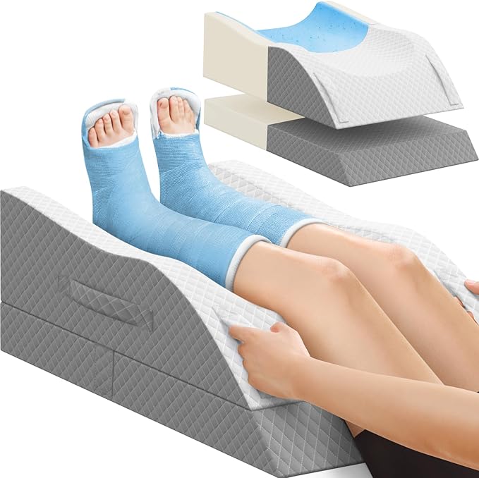 TranquilRelax Elevation Pillows for Leg After Surgery, Memory Foam Adjustable Wedge Pillow for Injury or Rest, Ankle Pillow for Sleeping Blood Circulation, Grey/Double Leg
