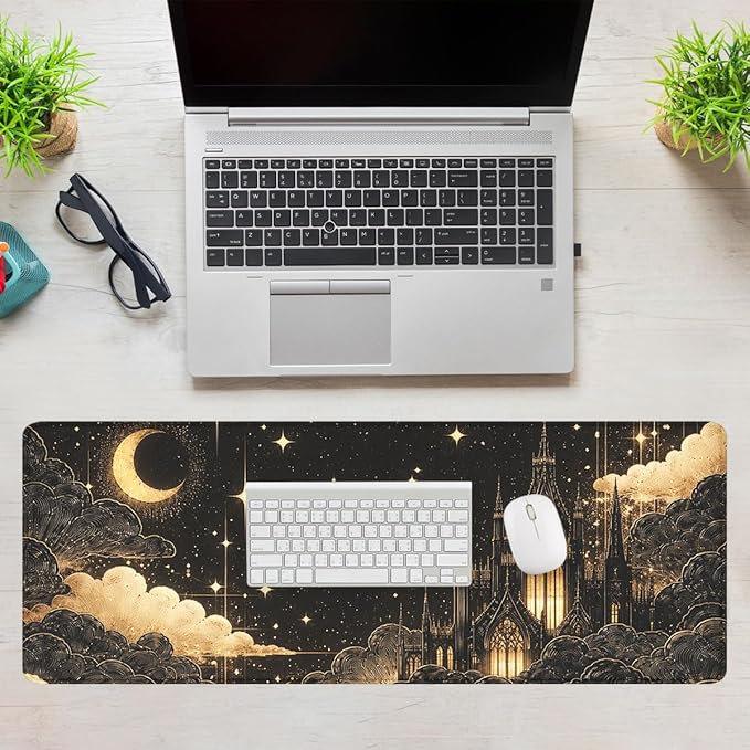 Fantasy Castle Mouse Pad Celestial Gothic Night Extended Gaming Mouse Pad Mat with Stitched Edge Non-Slip Base Office Computer Keyboard Laptop 31.5"x11.8"