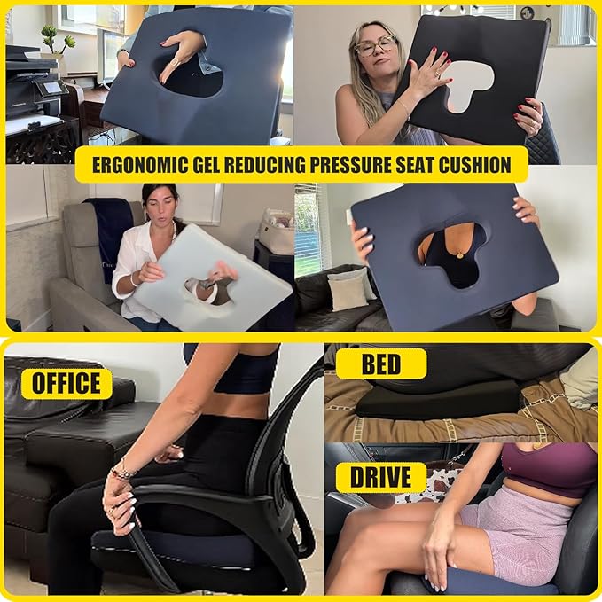 Gel Wheelchair Seat Cushion,Bed Sore Cushions for Butt,hemorrhoid Pillow,Sciatica,Coccyx,Pressure Sore & Ulcer Pain Relief Butt Pillow for Office Chair (Set Blue)