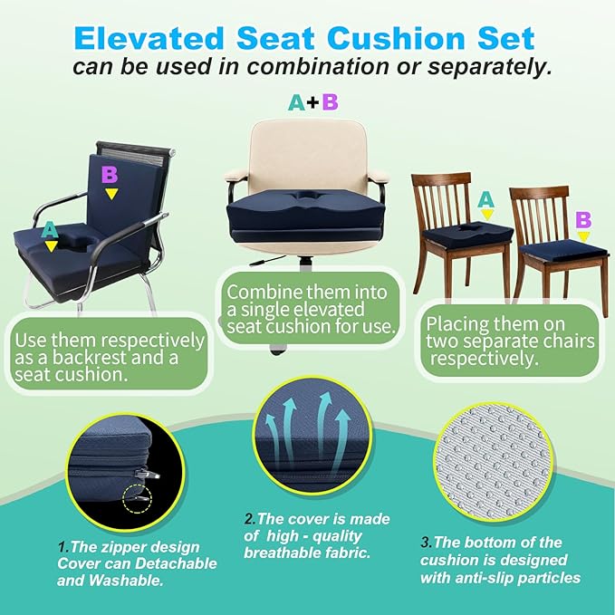 Gel Wheelchair Seat Cushion,Bed Sore Cushions for Butt,hemorrhoid Pillow,Sciatica,Coccyx,Pressure Sore & Ulcer Pain Relief Butt Pillow for Office Chair (Set Blue)