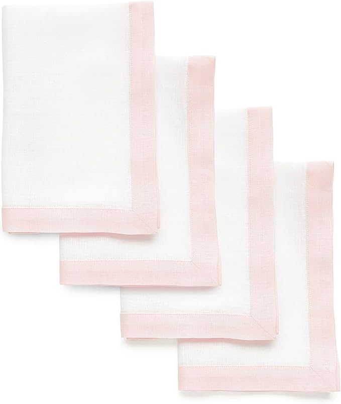 Solino Home Linen Cloth Napkins Set of 4-100% Pure Linen Blush Pink and White Dinner Napkins 20 x 20 Inch for Spring, Summer - Classic, Handcrafted and Machine Washable