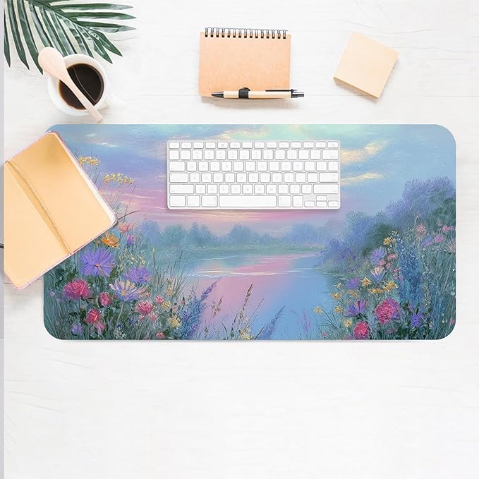 Desk Mat Large Mouse Pad, Non-Slip PU Leather Gaming Mousepad Keyboard Mouse Mats Desk Pads 31.5"x15.7" for Work Office Decor Gifts Watercolor Purple