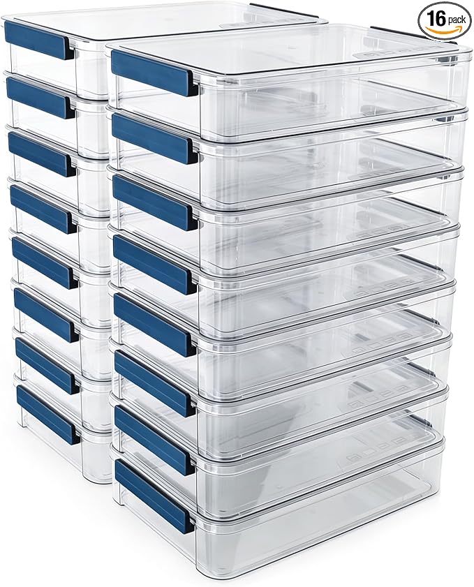 CATOOMUU 16 Pack Clear Plastic Storage Boxes with Lids, 9x13 Inches Shallow Flat, 5.5 Qt, Stackable Cases with Snap-Tight Latch, Organizer for Paper, A4 Files, Documents, Arts, Scrapbooking & Crafts