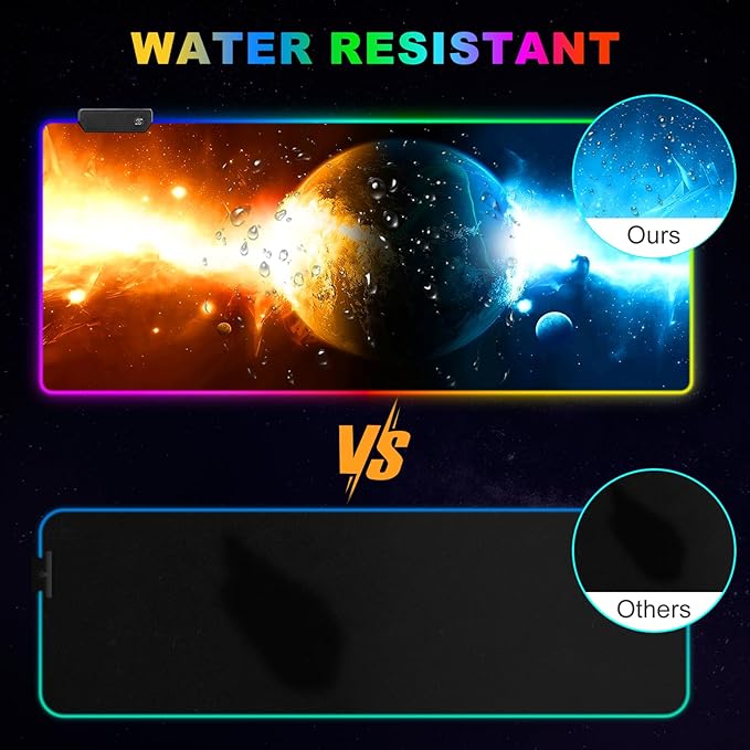 ARTSO RGB Gaming Mouse Pad Large, Extended LED Mouse Mat XXL 35.4x15.7 inch, 14 Lighting Modes, 2 Brightness, Non-Slip Rubber Base Mousepad Waterproof Keyboard Mat,Universe Space Starry Sky