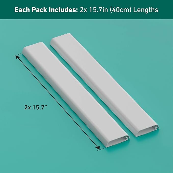 D-Line TV Wall Mount Cord Hider, Hide Mounted TV Cables, Wire Covers, Self Adhesive Cover for Cords, Paintable, Low Profile, Seamless Cable Raceway - 2X 2.36in W x 0.59in H x 15.7in L - White