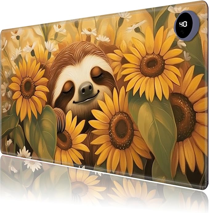 Heated Mouse Pad,Warm Desk Pad with 3 Levels Heating & 3 Hours Auto Shut-Off, PU Leather Heated Desk Pad Warmer Pad for Home Office - 23.6 x 14.2 inch,Lovely Sloth