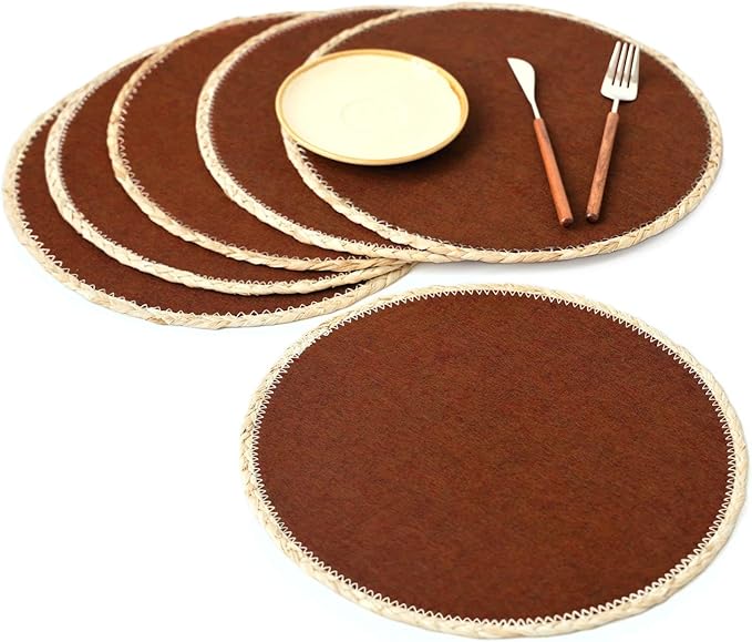 Noctiflorous 13 Inch Round Felt Placemats Set of 6 Heat Resistant Washable Non-Slip Table Place Mats for Kitchen Dining Table(Burnt Orange, 6)