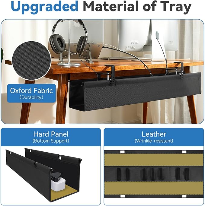 SHUWEI 48" Under Desk Cable Management Tray, Premium Fabric Cable Management for Desk, Clamp/Screw Mount Cable Tray for Office and Home, Off White