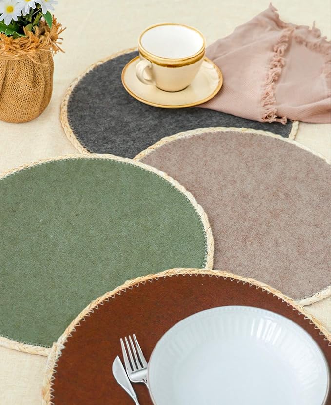 Noctiflorous 13 Inch Round Felt Placemats Set of 6 Heat Resistant Washable Non-Slip Table Place Mats for Kitchen Dining Table(Green, 6)