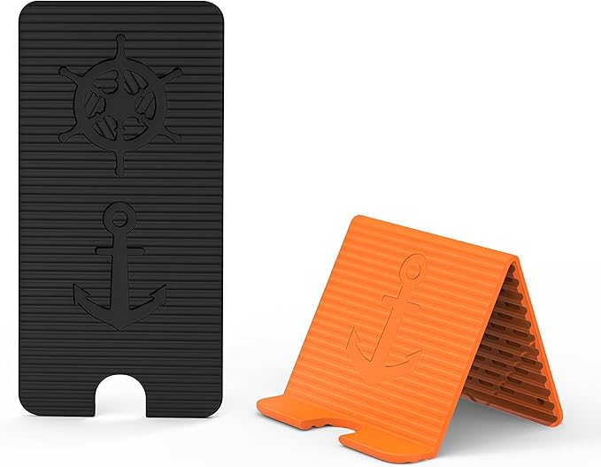 Flexible Silicone Aluminum Phone Holder Tablet Stand with Charging Port Design, Foldable Airplane Laptop/Phone Stand for Home Office Travel (Black+Orange)
