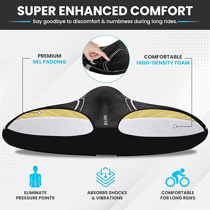 X WING Bike Seat Cover Padded with Gel, Bicycle Saddle Soft for Men Women, Comfort Exercise Cycle Seats Cushion Padded Fits Stationary Bikes, Spin, for Indoor and Outdoor Cycling