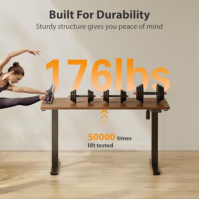Cubiker Standing Desk, 40x24 Inches Sit Stand Home Office Desk, Electric Stand up Desk, Adjustable Desk with Splice Board, Black Frame/Black Walnut Top