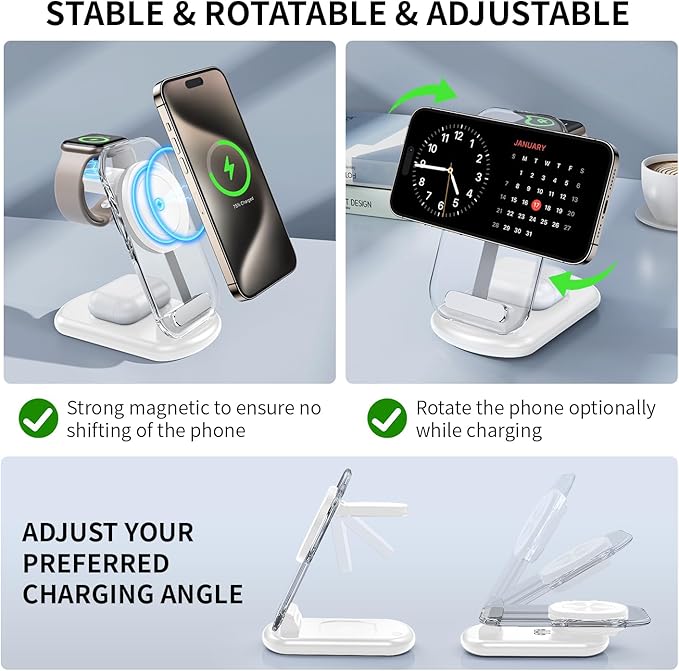 RYND 2026 Travel Wireless Fast Charging Station,Magnetic 3 in 1 Charger with Light for iPhone16 15 14 13 12 Pro Max Plus,Apple Watch Series & Air pods 4 3 2 Pro-Gifts for Wife & Husband(Pink)