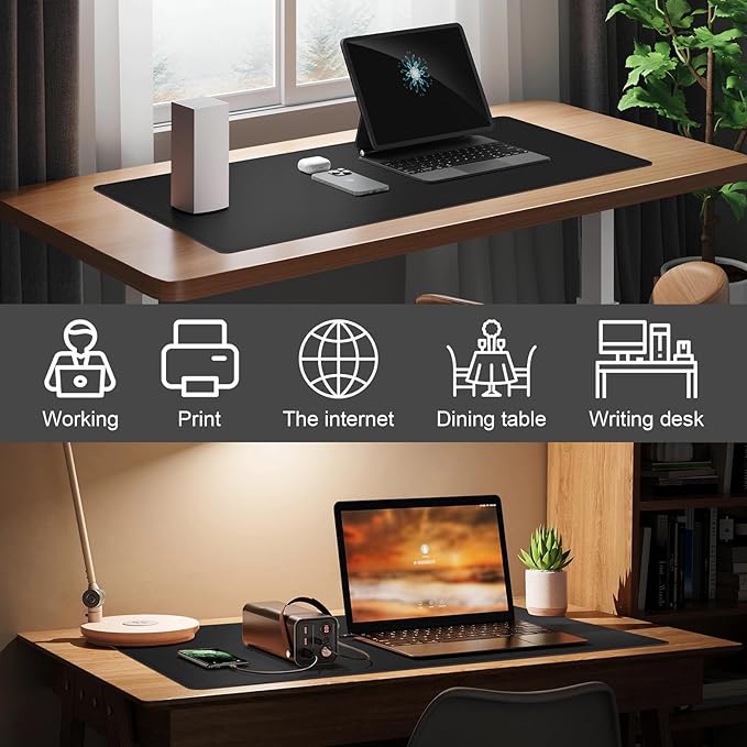 DAWNTREES Desk Mat for Desktop,PU Leather Desk Pad Protector,Non Slip, Large Mouse Pad and Keyboard Mat, Waterproof Writing Pad for Office and Home (Black,35.5''x16.9'')