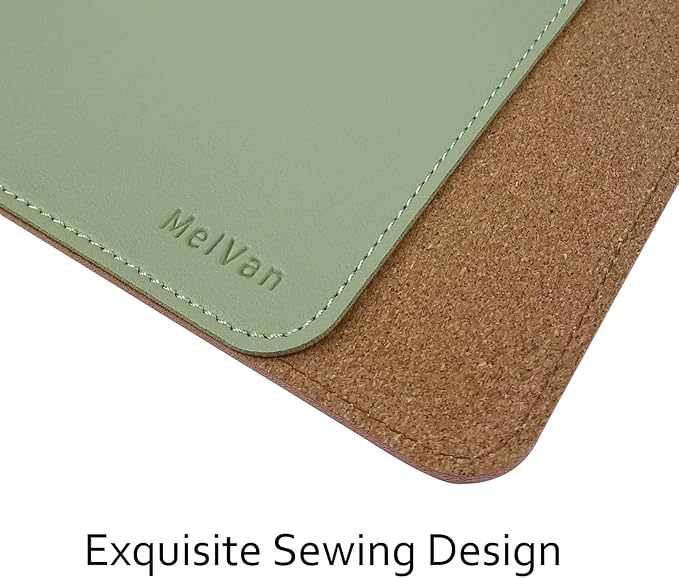 MelVan PU Leather Mouse Pad with Stitched Edge, Wood Mousepad, Waterproof Gaming Mouse Pad Mat for Computers, Laptop, Office & Home, 10.2" x 8.3", 1 Pack (Matcha Green)