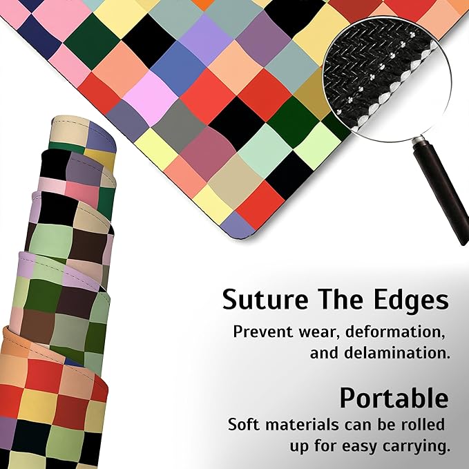 Colored Squares Mouse Pad,35.4 x 15.7 Inch Large Mouse Mat Non-Slip Rubber Stitched Edges for Writing Desk,Office,Home,Laptop