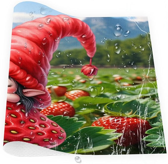 Placemats Set of 4 Heat-Resistant Rectangle Place Mats Strawberry Elf Washable Plastic PVC Dining Table Mat Non-Slip Wipeable Woven Vinyl Placemat for Kitchen Patio Table Decor