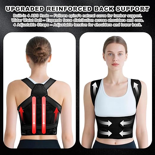 Back Brace Posture Corrector for Women and Men, Adjustable Shoulder Straightener Full Lumbar Support Belt, Upper and Lower Back Pain Relief, Scoliosis Hunchback Hump Thoracic Spine Corrector (Black M)