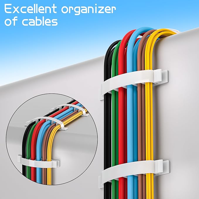 XHF 30pcs Adhesive Cable Wire Clips white, Outdoor Cable Management Wire Organizer Cord Holder for Under Desk, Car, Wall, TV PC Ethernet Cable