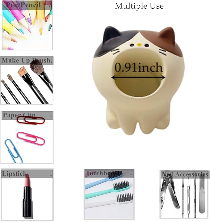 Cute Small Pen Pencil Holder, Kawaii Resin Cat Dog Dinosaur Rabbit Animal Paper Clip Toothbrush Mini Storage Organizer Office Desk Decorations