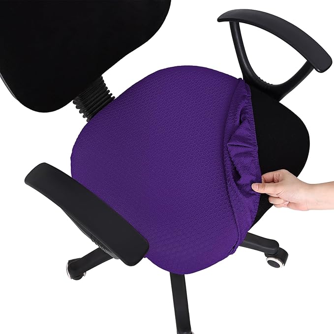 Smiry Stretch Jacquard Office Computer Chair Seat Covers, Removable Washable Anti-dust Desk Chair Seat Cushion Protectors - Violet