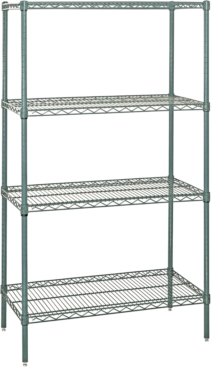 Quantum Storage Systems WR74-3672P Wire Shelving Starter Kit, 72" W x 36" D x 74" H, 600 lbs Capacity, Carbon Steel, Epoxy Coated, Green, NSF