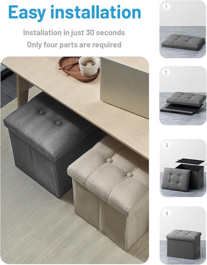 AmasSmile Light Gray Ottoman with Storage,Foot & Leg Rest Stools Small Cute Stool Short Bench Folding Ottomans Square Footstools for Shoe Living Room Under Desk Outdoor RV Camper Each Space Storage