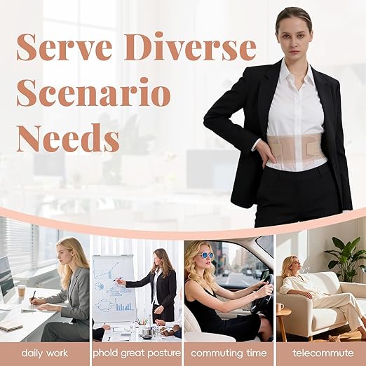 RANDY SUN Lower Back Brace for Female Workers - Breathable & Lightweight Posture Corrector, Adjustable andInvisible for Daily Wear Pain-Free All Day Wear, Beige,M-L