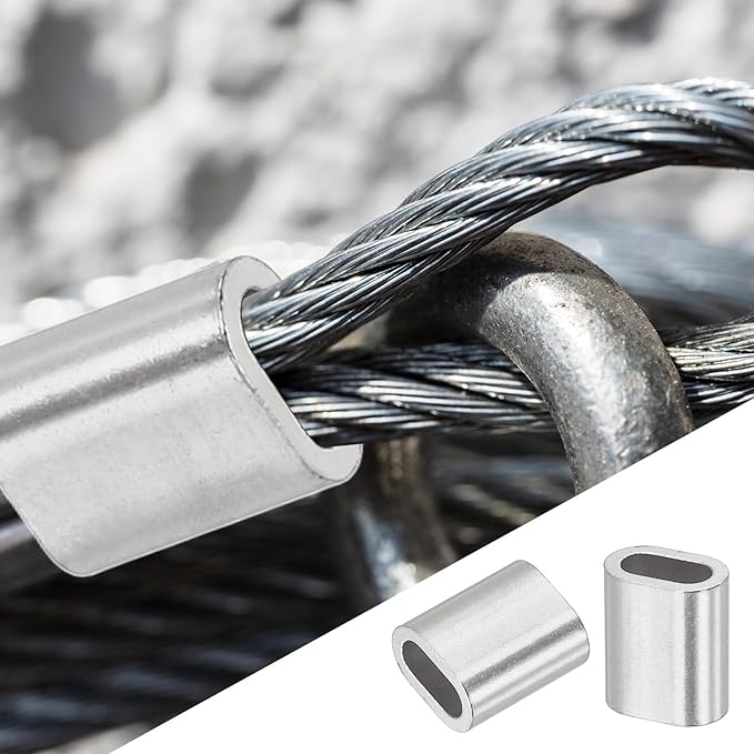 uxcell 1/8"(3mm) Wire Rope Stop Sleeve, 304 Stainless Steel Cable Wire Rope Crimping Loops Sleeve Ferrules for Cable Ferrule, Silver 20Pcs