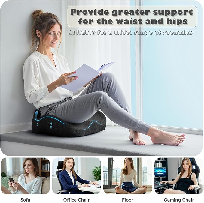 CXC Seat Cushions for Office Chairs, Ergonomic Memory Foam Cushion for Long Sitting, Breathable Desk Chair Pad for Home Office, Non-Slip Support for Hip & Lower Back Comfort (Dark Gray, Modal Fabric)