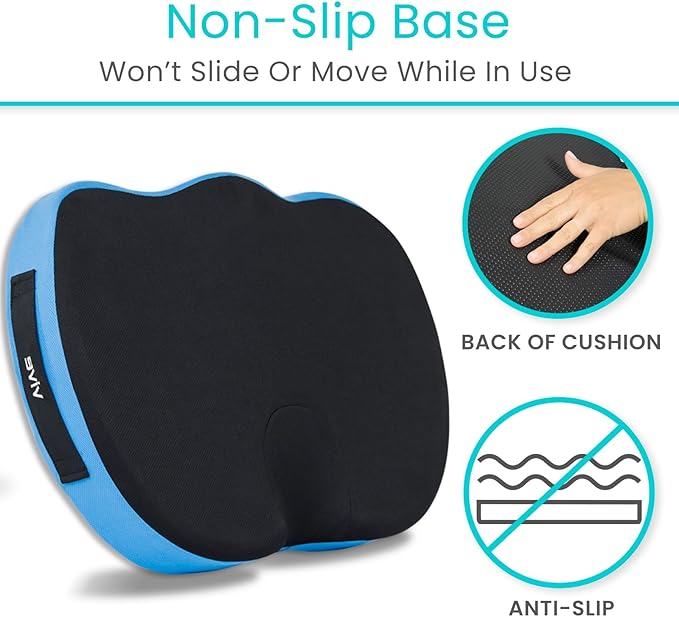 Vive Tailbone Pain Relief Cushion - Memory Foam Seat Pillow for Wheelchairs - for Sciatica, Coccyx, Back Pain, Pressure Relief - Comfort for Long Sitting - Elderly Chair Cushion for Support