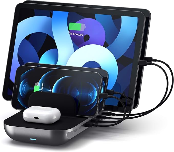 Satechi Multi Device Charging Station with Wireless Charging - for iPad Air/Pro, MacBook Air/Pro/Neo, iPhone 17 to 12 Series, AirPods, Apple Watch, and More