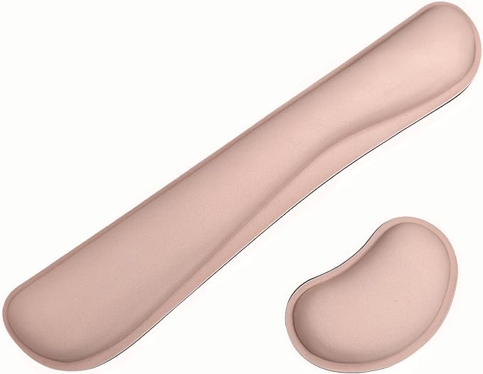 Bloss 2 Wrist Rest Support for Mouse Pad & Keyboard Set, Ergonomic Design Wrist Support Pad for Keyboard, Soft Memory Foam Desk Pads Support Hand and Arm Easy Typing Pain Relief - Pink
